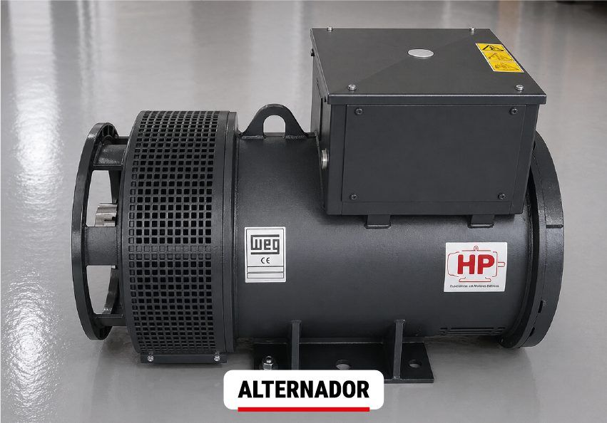 Alternador WEG revisado, com selo de identificação da HP Motores Elétricos