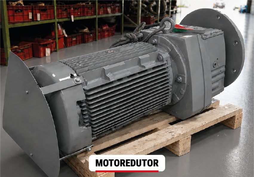 Motoredutor de grande porte sobre palete, pronto para expedição